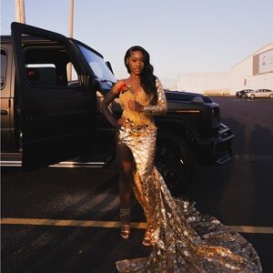 Elegant Gold Sequin Prom Dress